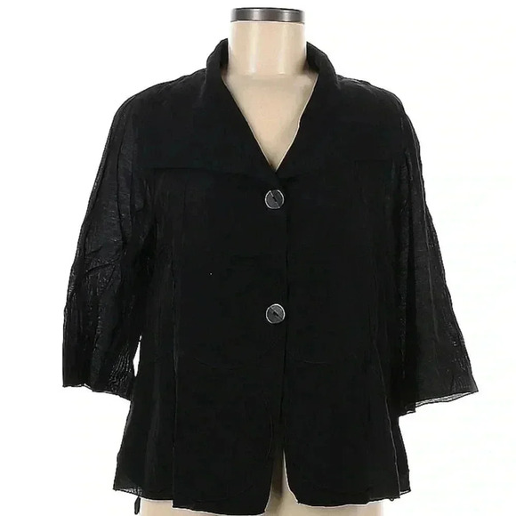 Redwood Court | Black Silk 3/4 Sleeves Button Down Blazer Size 6 NWT - Picture 6 of 6